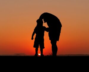 sunset, father, son, dad, together, parent, people, nature, happy, discussion, silhouette